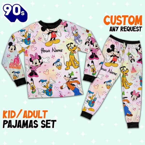 Custom Disney Friends Colorful Pajamas Set – Movie Cartoon Holiday Pajamas