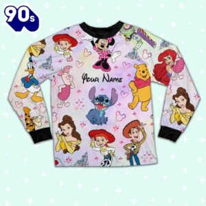 Custom Disney Friends Colorful Team Pajamas Set - Movie Cartoon Holiday Pajamas