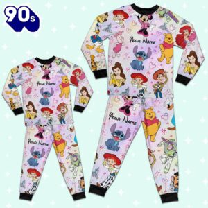 Custom Disney Friends Colorful Team Pajamas Set - Movie Cartoon Holiday Pajamas