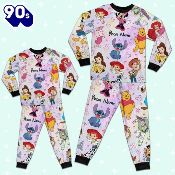 Custom Disney Friends Colorful Team Pajamas Set – Movie Cartoon Holiday Pajamas