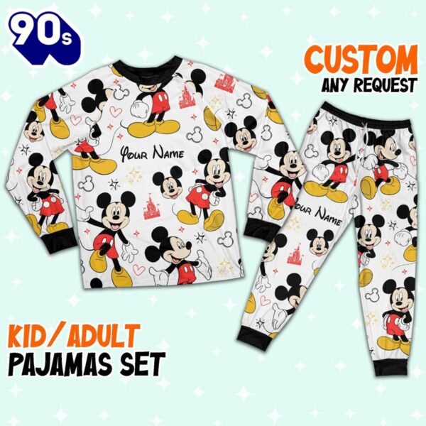 Custom Disney Friends Mickey Colorful Pajamas Set – Movie Cartoon Holiday Pajamas