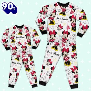 Custom Disney Friends Minnie Colorful Pajamas Set - Movie Cartoon Holiday Pajamas