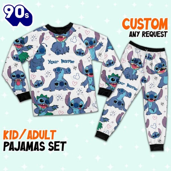 Custom Disney Friends Stitch Colorful Pajamas Set – Movie Cartoon Holiday Pajamas