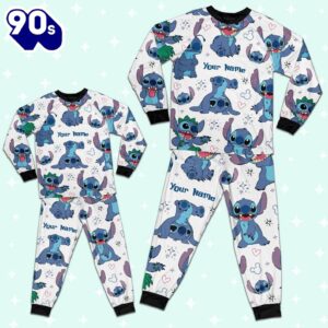 Custom Disney Friends Stitch Colorful Pajamas Set - Movie Cartoon Holiday Pajamas