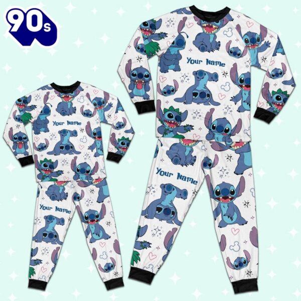 Custom Disney Friends Stitch Colorful Pajamas Set – Movie Cartoon Holiday Pajamas