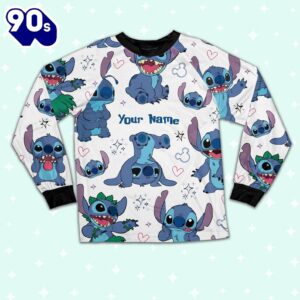 Custom Disney Friends Stitch Colorful Pajamas Set - Movie Cartoon Holiday Pajamas