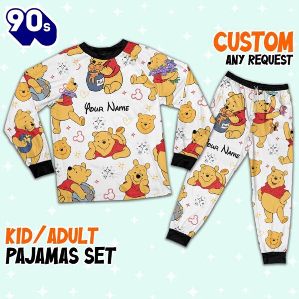 Custom Disney Friends Winnie the Pooh Colorful Pajamas Set – Movie Cartoon Holiday Pajamas