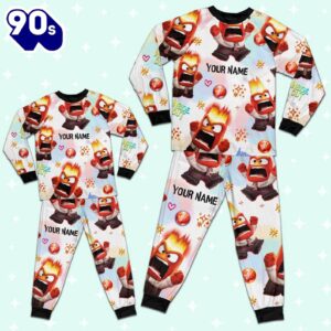 Custom Disney Inside Out Anger Red Color Pajamas Set - Family Disneyland Matching Pajamas Set