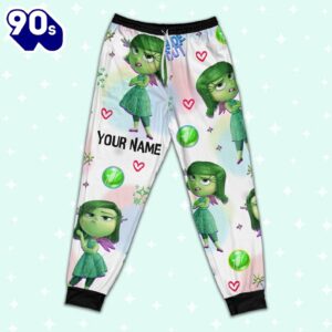 Custom Disney Inside Out Disgust Green Color Pajamas Set - Movie Cartoon Holiday Pajamas