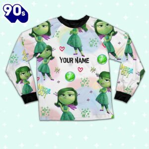 Custom Disney Inside Out Disgust Green Color Pajamas Set - Movie Cartoon Holiday Pajamas