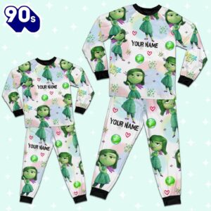 Custom Disney Inside Out Disgust Green Color Pajamas Set - Movie Cartoon Holiday Pajamas