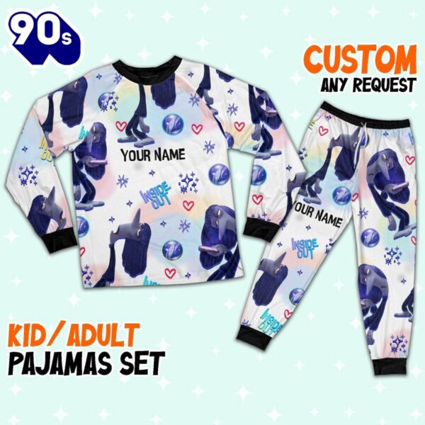 Custom Disney Inside Out Ennui Navy Color Pajamas Set – Movie Cartoon Holiday Pajamas