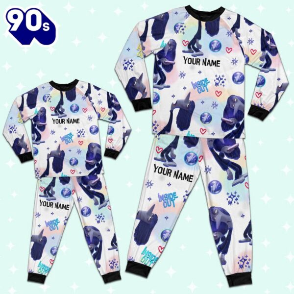 Custom Disney Inside Out Ennui Navy Color Pajamas Set – Movie Cartoon Holiday Pajamas