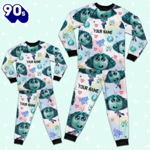 Custom Disney Inside Out Envy Turquoise Color Pajamas Set - Movie Cartoon Holiday Pajamas