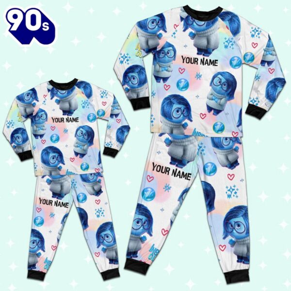 Custom Disney Inside Out Sadness Blue Color Pajamas Set – Movie Cartoon Holiday Pajamas