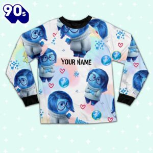 Custom Disney Inside Out Sadness Blue Color Pajamas Set - Movie Cartoon Holiday Pajamas