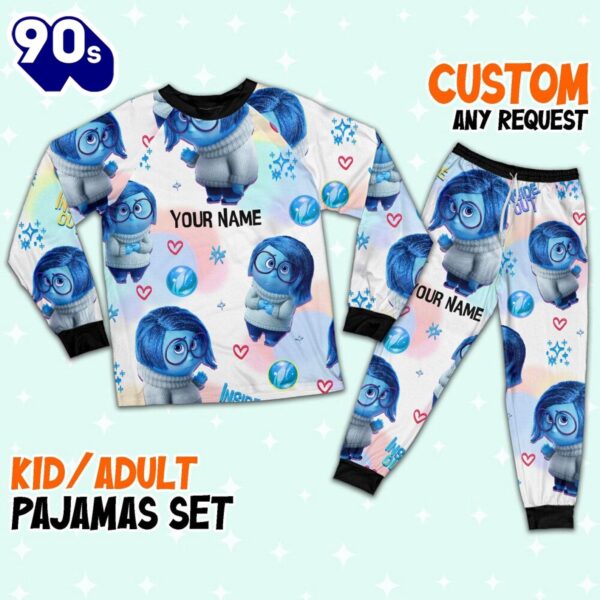 Custom Disney Inside Out Sadness Blue Color Pajamas Set – Movie Cartoon Holiday Pajamas