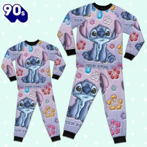 Custom Disney Lilo and Stitch Inflated Colorfull Pajamas - Movie Cartoon Holiday Pajamas