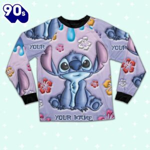 Custom Disney Lilo and Stitch Inflated Colorfull Pajamas - Movie Cartoon Holiday Pajamas