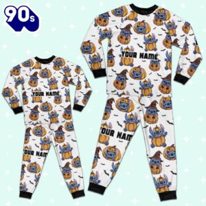 Custom Disney Lilo and Stitch Pumpkin Simple Pajamas - Movie Cartoon Holiday Pajamas