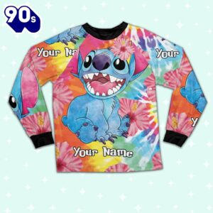 Custom Disney Lilo and Stitch Tie Dye Colorfull Pajamas - Movie Cartoon Holiday Pajamas