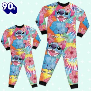 Custom Disney Lilo and Stitch Tie Dye Colorfull Pajamas - Movie Cartoon Holiday Pajamas