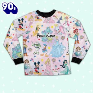 Custom Disney Magic Characters Colorful Team Pajamas - Movie Cartoon Holiday Pajamas