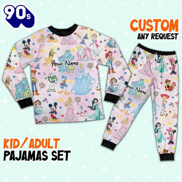 Custom Disney Magic Characters Colorful Team Pajamas – Movie Cartoon Holiday Pajamas