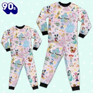 Custom Disney Magic Characters Colorful Team Pajamas - Movie Cartoon Holiday Pajamas