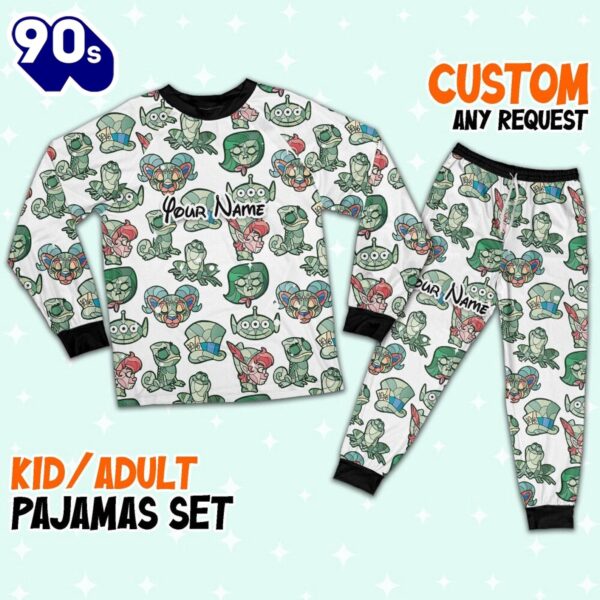 Custom Disney Magic Characters Green Team Pajamas – Movie Cartoon Holiday Pajamas