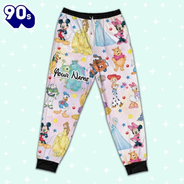 Custom Disney Magical Characters Colorful Team Pajamas Set – Movie Cartoon Holiday Pajamas