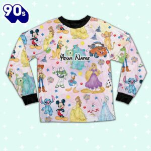 Custom Disney Magical Characters Colorful Team Pajamas Set - Movie Cartoon Holiday Pajamas