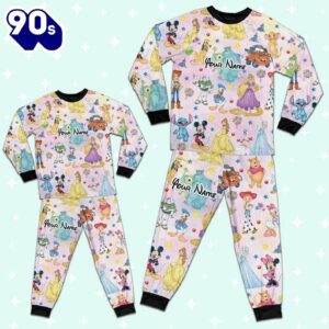 Custom Disney Magical Characters Colorful Team Pajamas Set - Movie Cartoon Holiday Pajamas