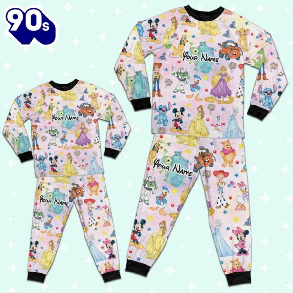 Custom Disney Magical Characters Colorful Team Pajamas Set – Movie Cartoon Holiday Pajamas