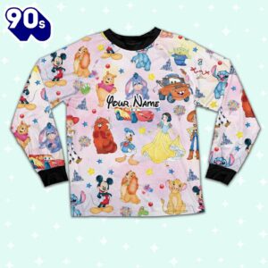 Custom Disney Magical Characters Fun Colorful Team Pajamas Set - Movie Cartoon Holiday Pajamas