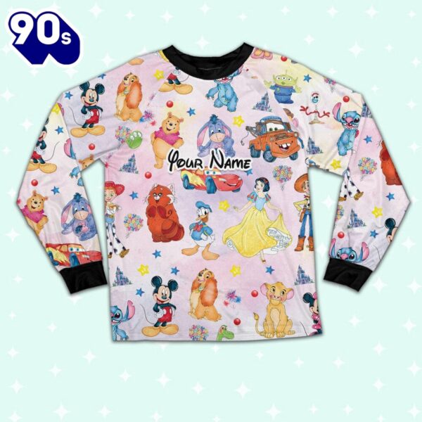 Custom Disney Magical Characters Fun Colorful Team Pajamas Set – Movie Cartoon Holiday Pajamas