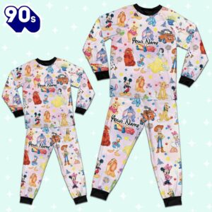 Custom Disney Magical Characters Fun Colorful Team Pajamas Set - Movie Cartoon Holiday Pajamas