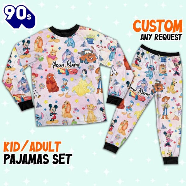 Custom Disney Magical Characters Fun Colorful Team Pajamas Set – Movie Cartoon Holiday Pajamas