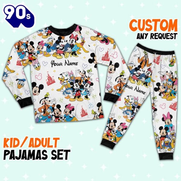 Custom Disney Mickey and Friends Colorful Pajamas Set – Movie Cartoon Holiday Pajamas