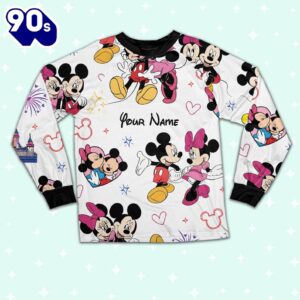 Custom Disney Mickey and Minnie Colorful Pajamas Set - Movie Cartoon Holiday Pajamas