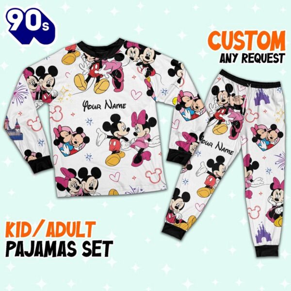 Custom Disney Mickey and Minnie Colorful Pajamas Set – Movie Cartoon Holiday Pajamas