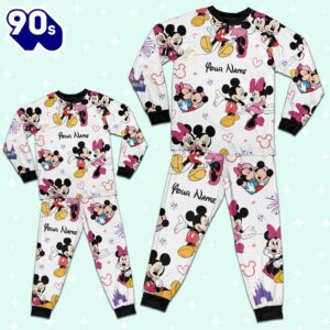 Custom Disney Mickey and Minnie Colorful Pajamas Set - Movie Cartoon Holiday Pajamas