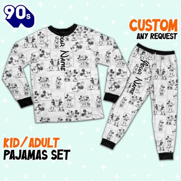 Custom Disney Mickey and Minnie Love Pajamas Set – Movie Cartoon Holiday Pajamas