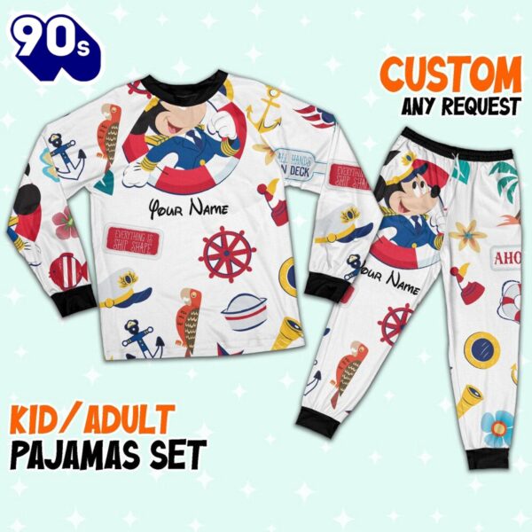 Custom Disney Mickey Cruise Trip Colorful Pajamas Set – Movie Cartoon Holiday Pajamas