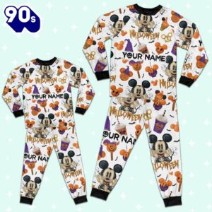 Custom Disney Mickey Halloween Pumpkin Simple Pajamas Set - Movie Cartoon Holiday Pajamas