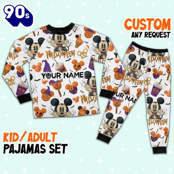 Custom Disney Mickey Halloween Pumpkin Simple Pajamas Set – Movie Cartoon Holiday Pajamas