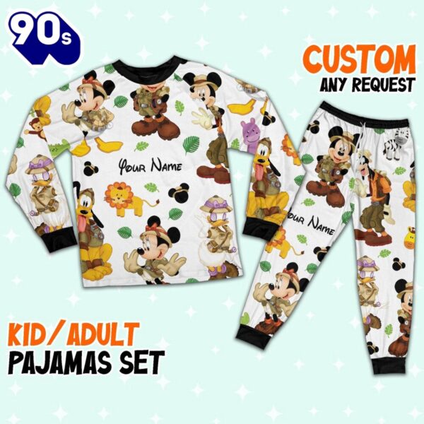 Custom Disney Mickey Safari Colorful Pajamas Set – Movie Cartoon Holiday Pajamas