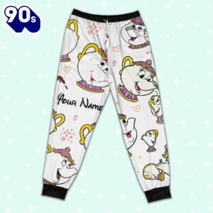 Custom Disney Mother Day Mrs Pott and Chip Colorful Pajamas - Movie Cartoon Holiday Pajamas