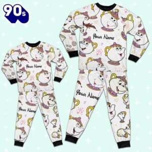 Custom Disney Mother Day Mrs Pott and Chip Colorful Pajamas - Movie Cartoon Holiday Pajamas