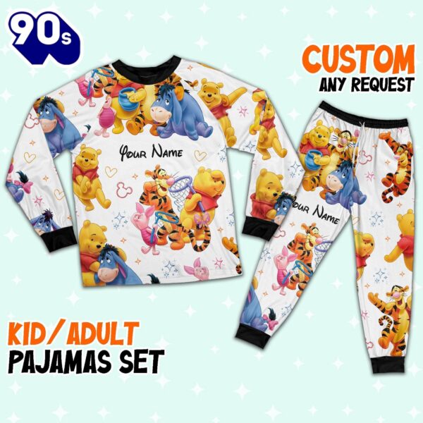 Custom Disney Pooh and Friends Colorful Pajamas – Movie Cartoon Holiday Pajamas